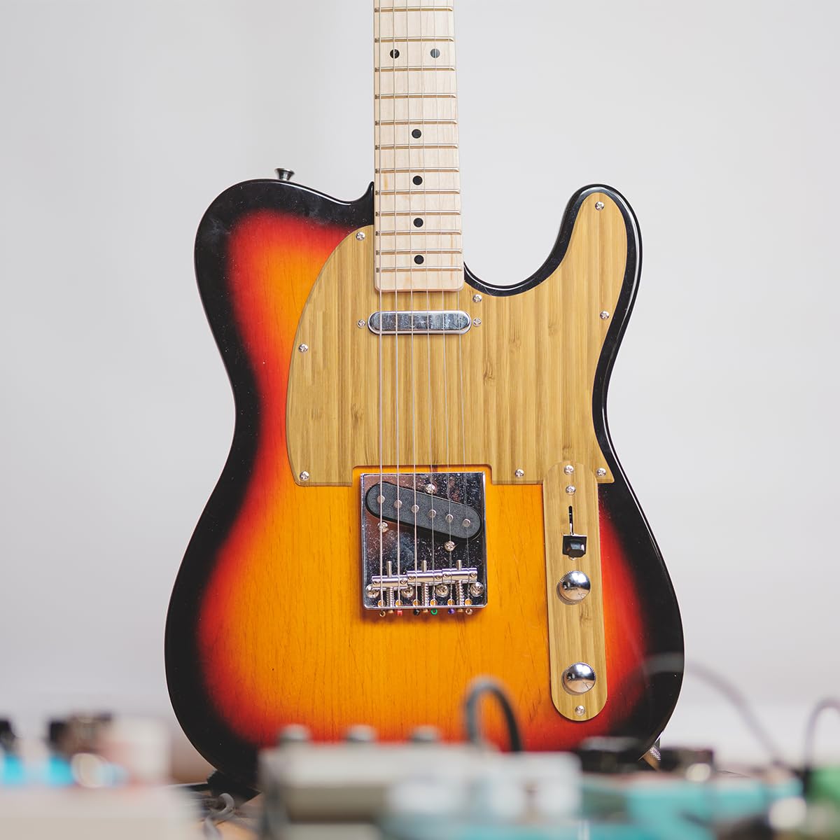 Domofa Bamboo Guitar Pickguard TL Pick Guard Scratch Plate with Control Plate for Telecaster/Tele Electric Guitar 8 Hole (S Pickup Hole)