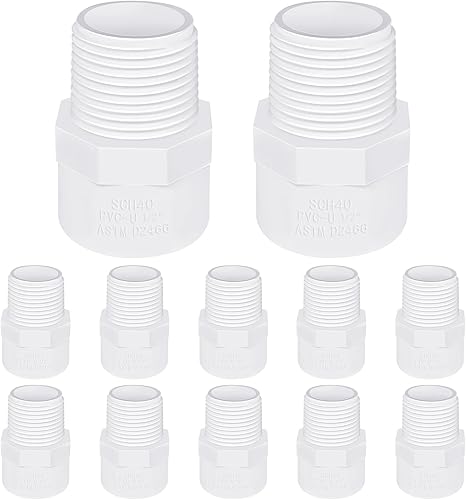 Adaptador macho de PVC de 12 pulgada (paquete de 10), accesorios de tubería (enchufe x rosca de tubo macho) - Se adapta a tubos de PVC Sch.40 de 12