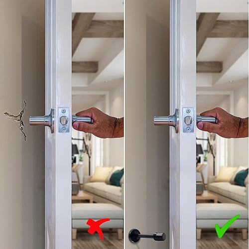 Vista 5 de KOLAKO Topes de puerta, topes de puerta negros de 6 pulgadas (5.906 in), tope de puerta de montaje en pared con parachoques de goma, acero Negro