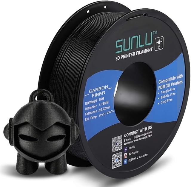 SUNLU Carbon Fiber PLA Filament 1kg 1.75mm 3D Printer Filament, Dimensional Accuracy +/- 0.02 mm, 1kg Spool, 1.75 mm, Carbon Fiber Black