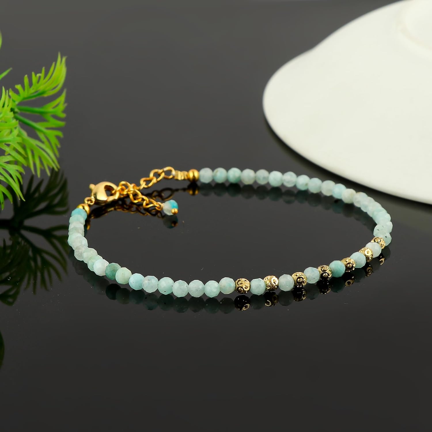 TGH 3mm Natural Gemstone Bracelet for Women - Micro Faceted Gold Plated Adjustable 7+1 Inch - Healing Crystal Birthstone Jewelry - Image 3