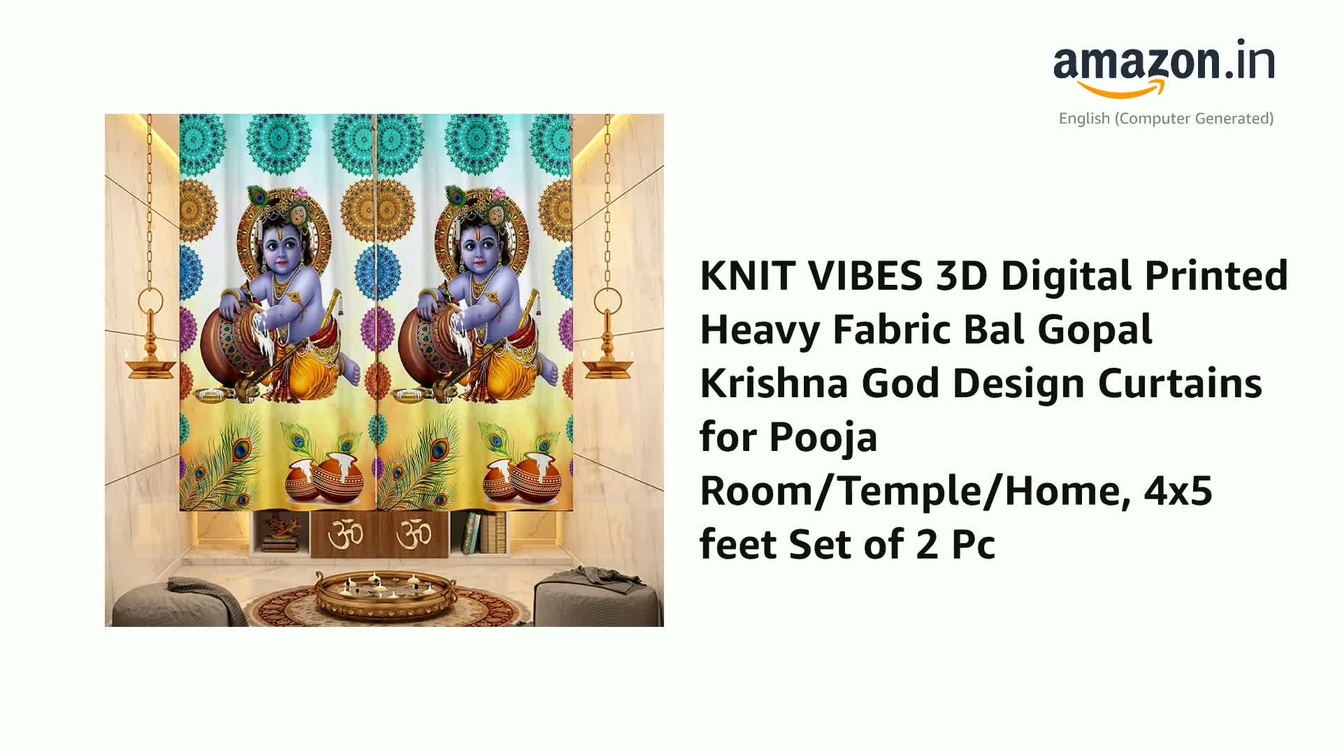 Buy KNIT VIBES 3D Digital Printed Heavy Fabric Bal Gopal Krishna God Design  Curtains for Pooja Room/Temple/Home, 4x5 feet Set of 2 Pc Online at Low  Prices in India - Amazon.in