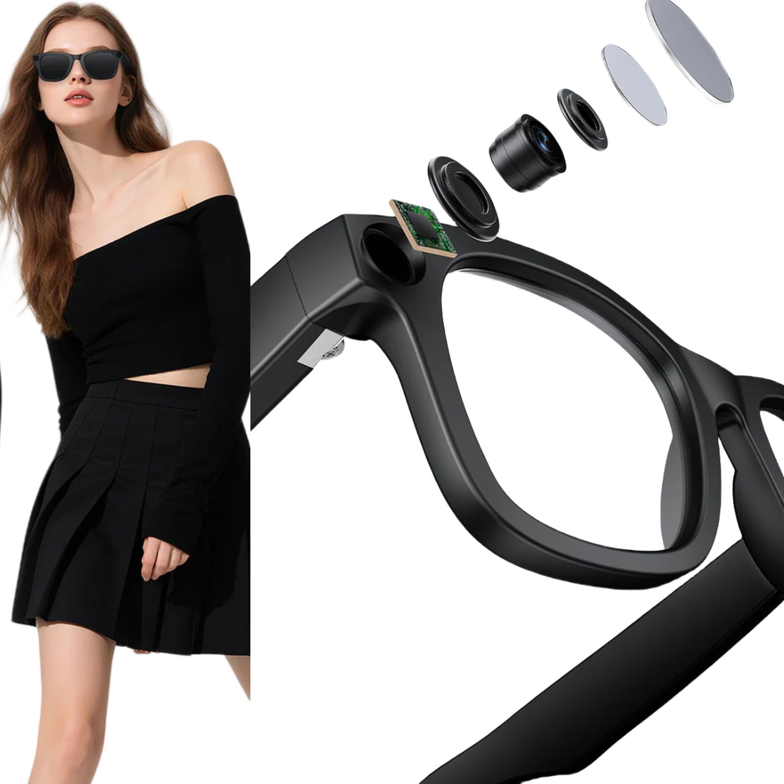 CyanVue AI Smart Glasses, AI Smart Glasses with Camera, Bluetooth