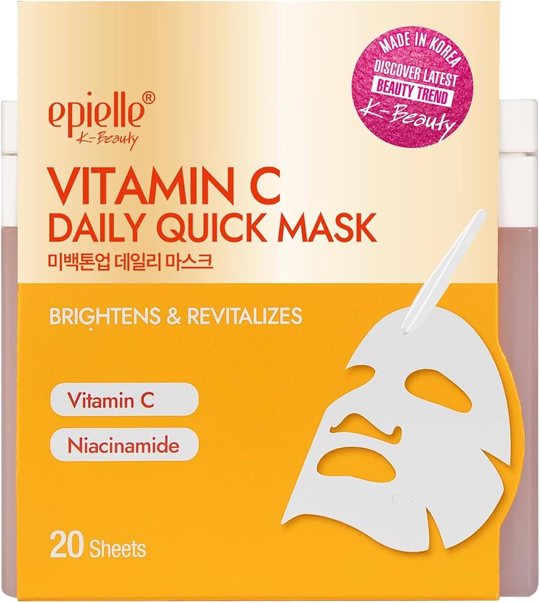 Epielle Vitamin C Korean Face Masks 20 Pack - Brightening Sheet Masks with Niacinamide for Dark Spots & Glowing Skin, Stocking Stuffers for Women