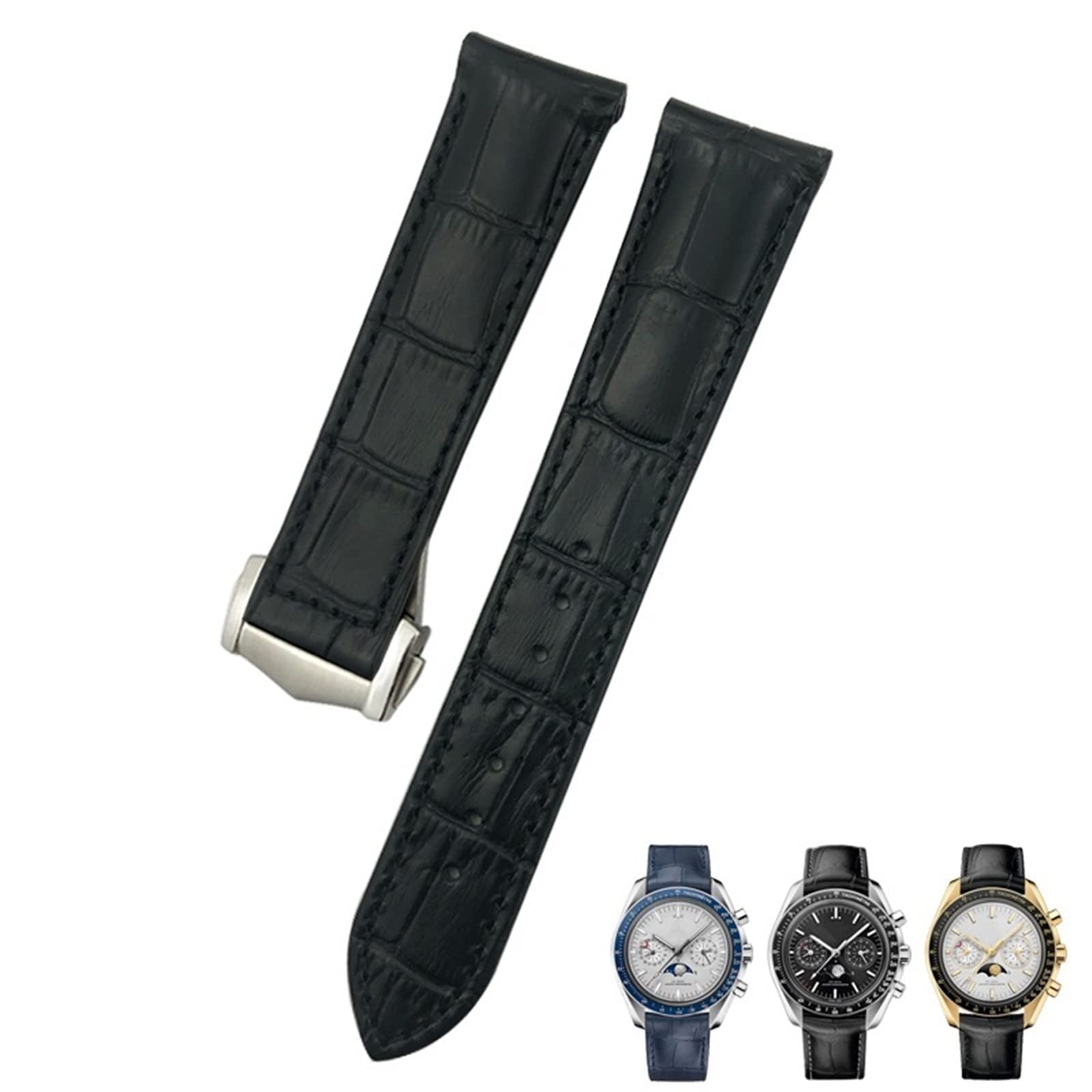 Correa de reloj de piel de vaca curvada, 19mm, 20mm, 21mm, apta para Omega Speedmaster Seamaster 300 AT150 Sxwatch