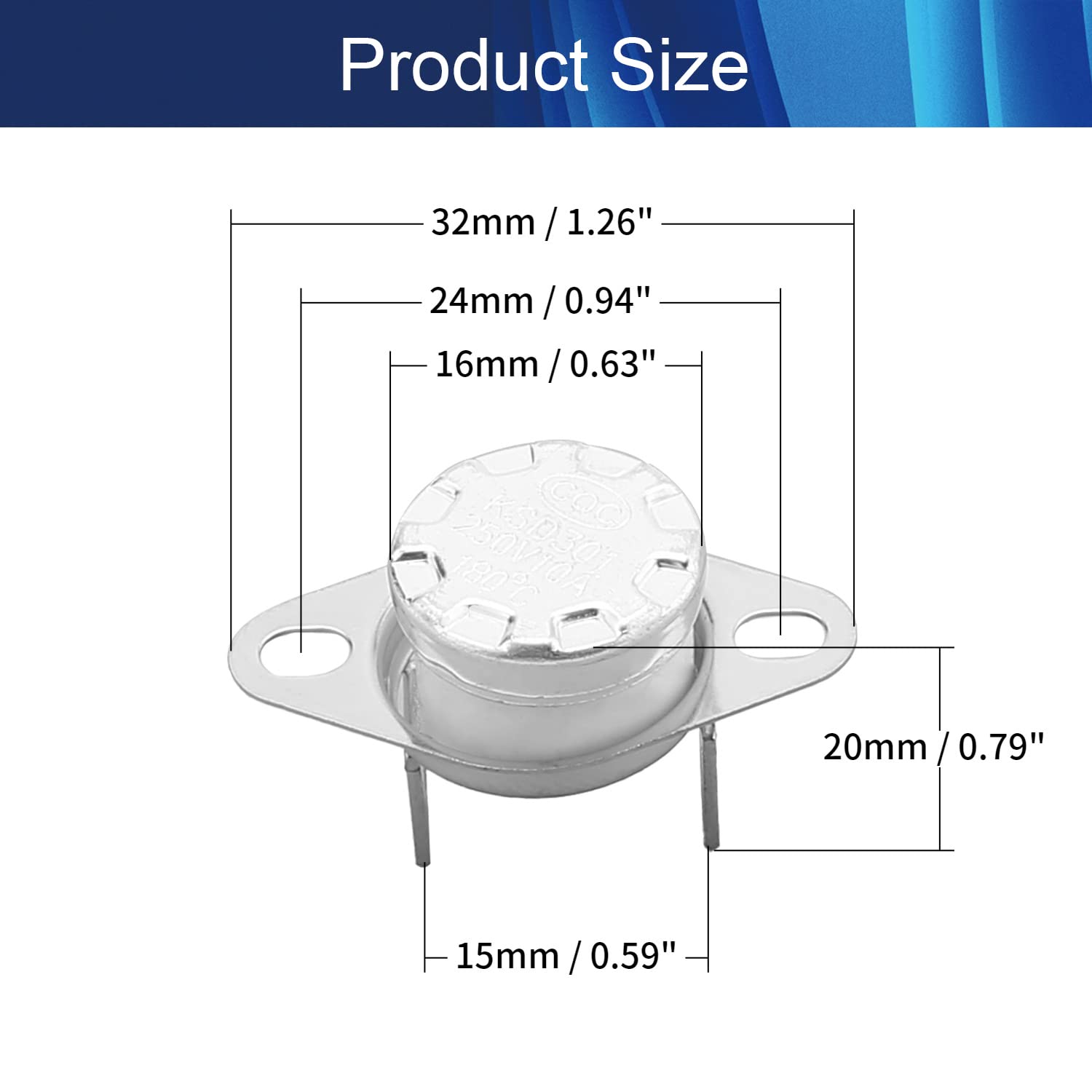 Fielect KSD301 Thermostat 130°C/266°F Normally Closed N.C Snap Disc - View #2