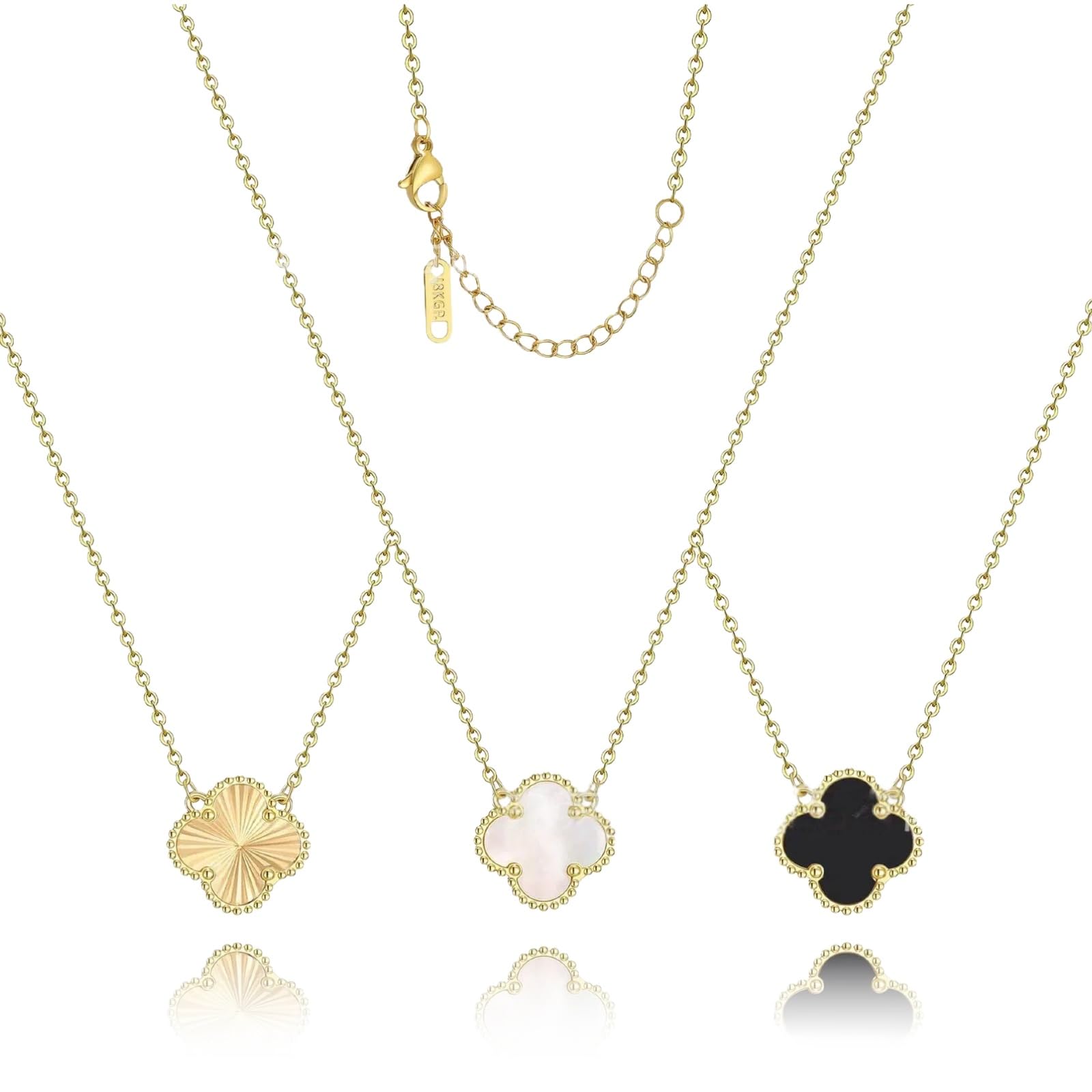 4 Leaf Clover Necklace Set for Women, Gold Black Milky White Clover Necklace, Lucky Simple Jewelry Gifts 3Pcs, Titanium Steel