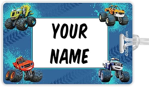 Blaze and The Monster Machines - Etiqueta de bolsa grande impermeable con nombre personalizado, equipo de campamento, equipaje, jardín de infantes