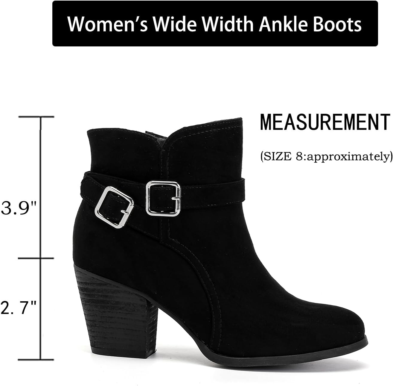 Luoika Women's Wide Width Ankle Boots - Black Brown Short Boots Block Low Heel Side Zipper Booties. - Image 2
