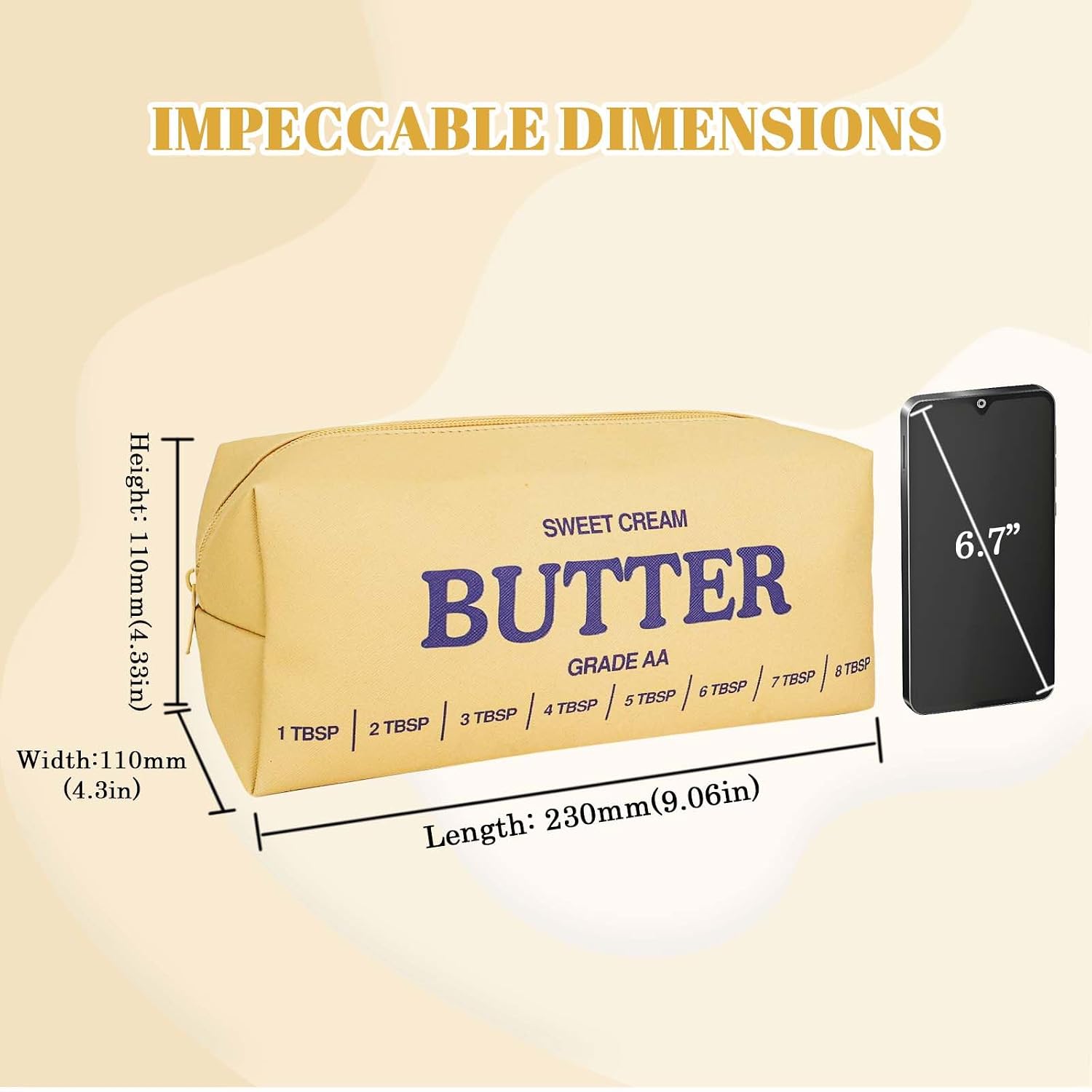 dadop Yellow Cute Makeup Bag Travel Cosmetic Bags, Funny Butter Toiletry Bags Make Up Unique Pouch Bag Leather With Zipper For Girls Boys Women Butter Lover prank Gifts