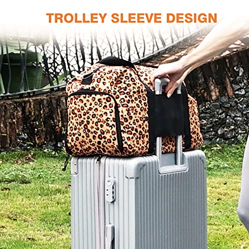 Marvolia Gym Bag For Women - 40L Sports Duffle Bag Travel Bag With Shoe Compartment Weekender Bag For Travel Overnight - Crowned Leopard #TOP6