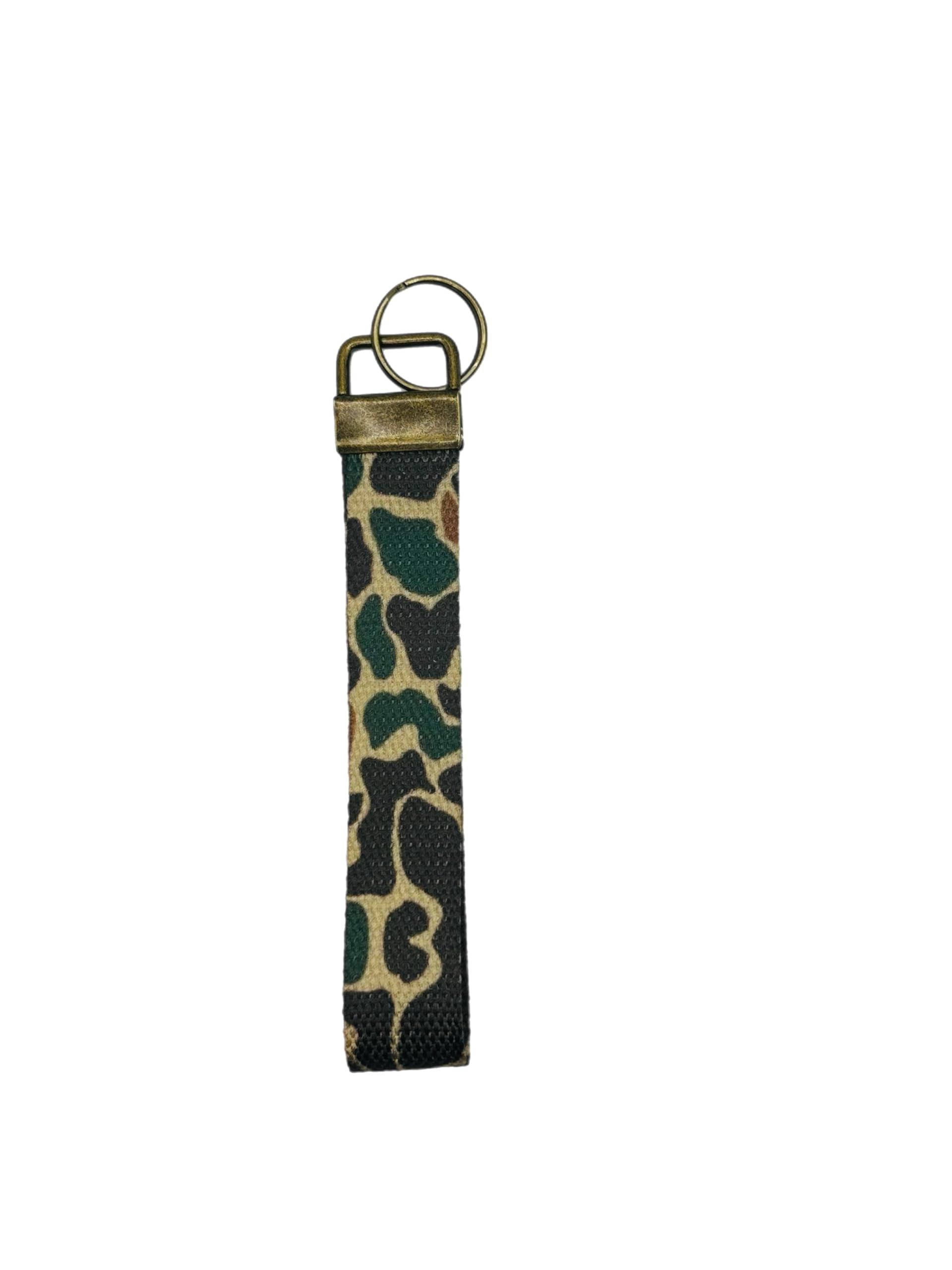 Dark Duck Camo Key Fob Wristlet, Bronze Hardware, 6 Inch Lanyard Keychain, Wrist Strap for Keys, 1 Inch Wide
