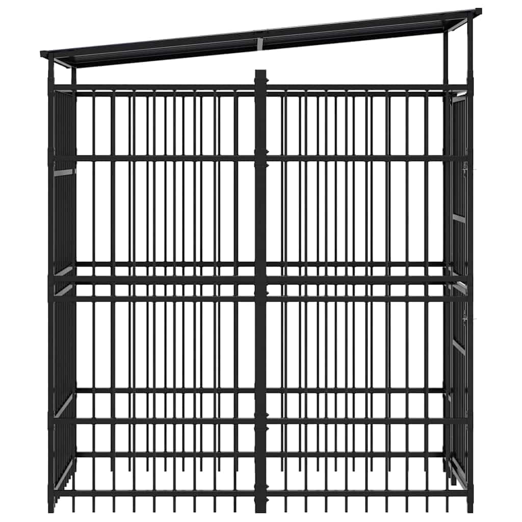 Gabbia per Cani da Esterno con Tetto in Acciaio 103 x 200 x 228 cm Nero