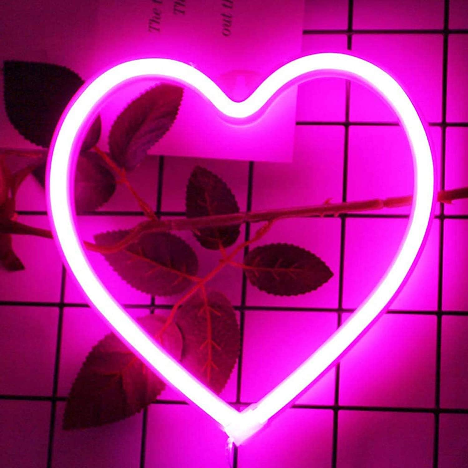 LED Pink Heart Neon Sign for Wall Decor Light - Heart Lamp - 3 AA Battery or USB Powered Neon NightLight for Kids Room Decor,Home,Party,Birthday,Wedding,Christmas,New Year (Heart)