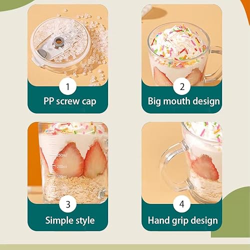 Miniatura 3 de Contenedor de avena durante la noche, tarro Mason de vidrio de avena de 12 onzas con tapas y cuchara, taza reutilizable de yogur para parfait con