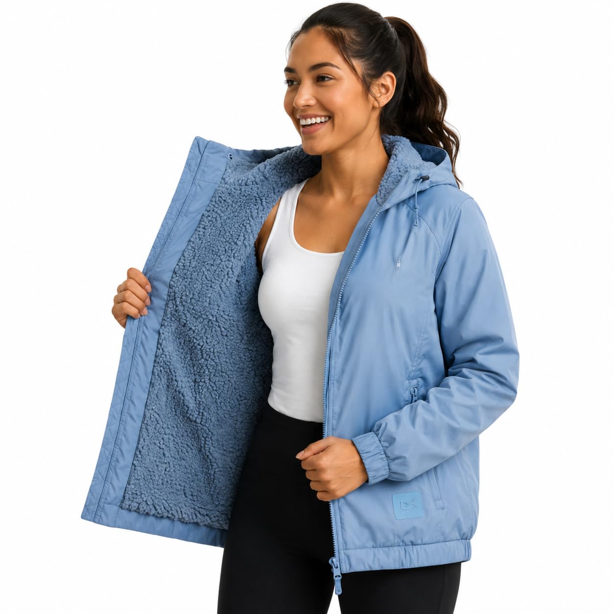 Womens Windbreaker Jacket - Midweight Sherpa Fleece Softshell