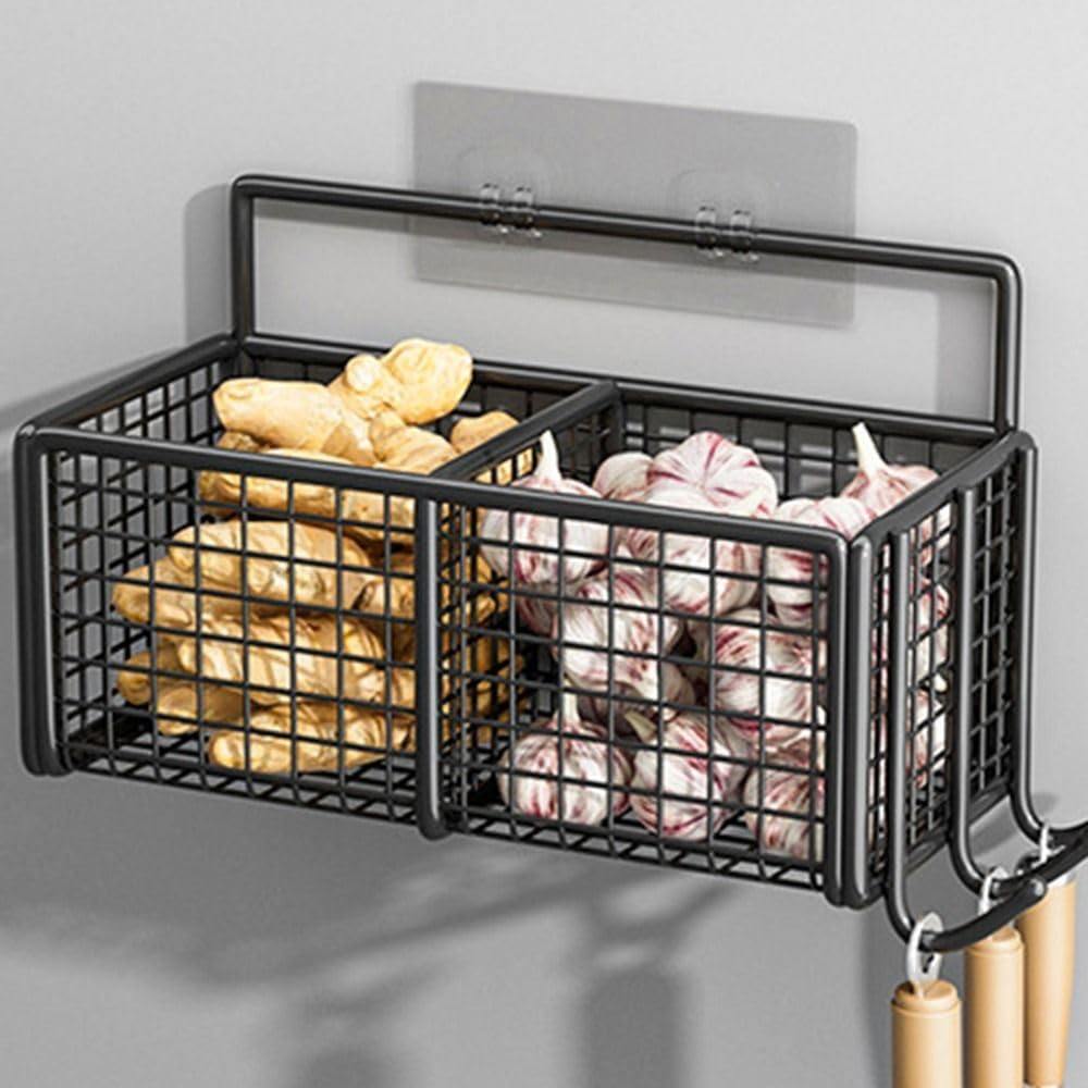 Wall-Mounted Bathroom Shelves Storage Brackets Metal Accessories Without Punching Organizers Shelves Holes Shelves Kitchen(1 Grid with Hook)