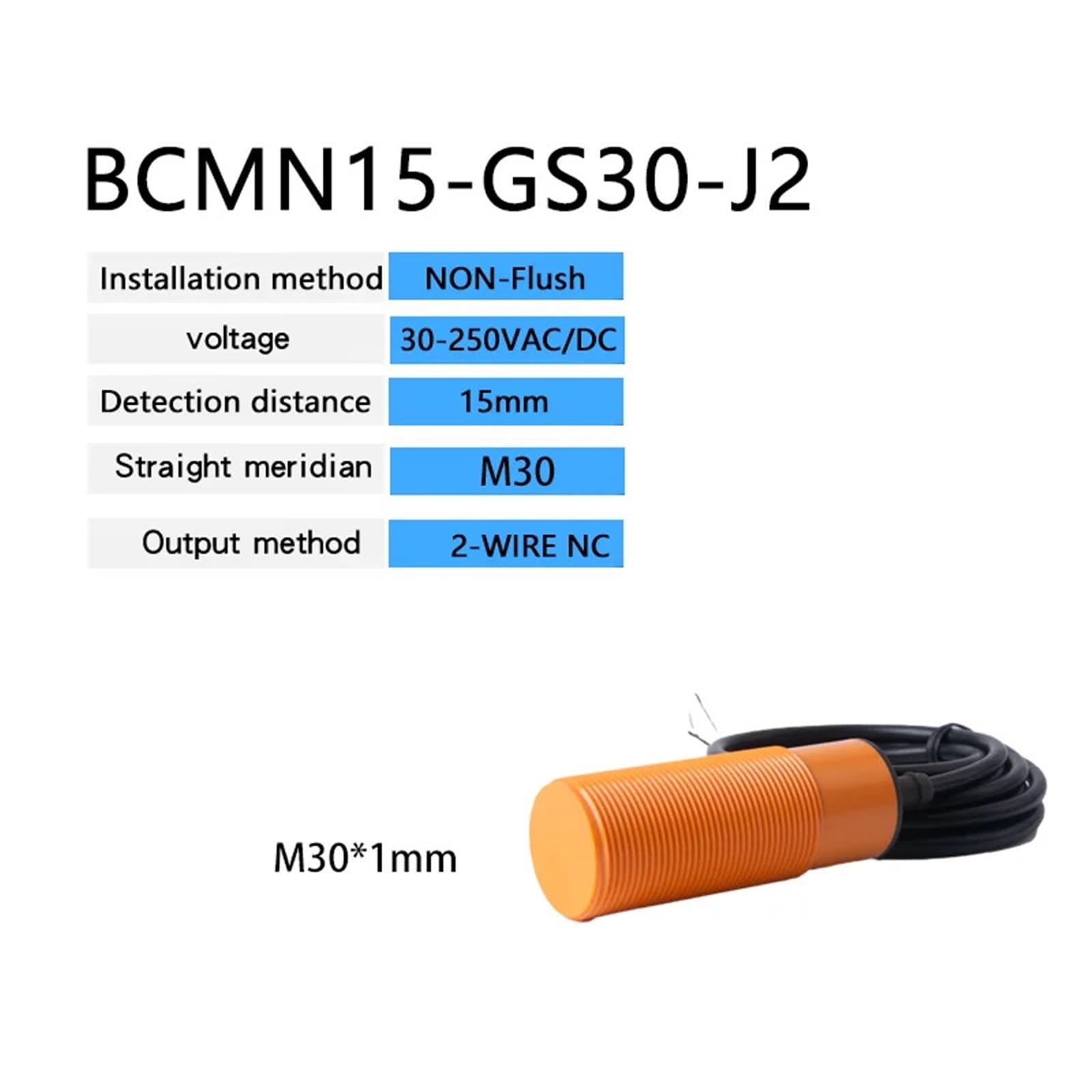 Sensor M30 12-24 VCC/20-250 VCA de proximidad capacitivo CC 3 CABLES CA 2 interruptor