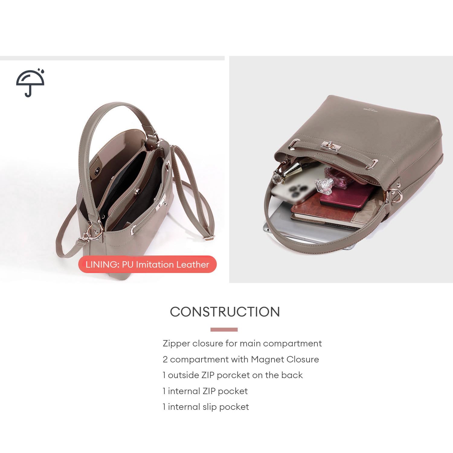 David Jones - Sac à Main Seau Porté Epaule - Sac à Main Bandoulière Taille Moyenne - 3 Compartiments Plusieurs Poches - Elégant Classique Chic Ville Tendance Designer Bucket Bag