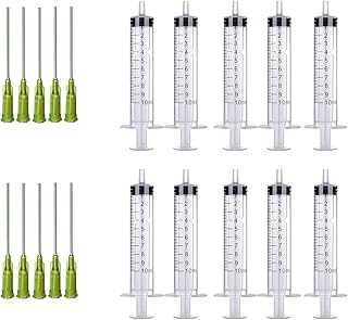 10 Pack 10ml/cc Dispensing Syringe Luer Lock with 14Ga 1.5 Inch Blunt Tip Needle, Industrial Grade Syringe, Great for Glue Applicator, Ink, DIY Crafting and Scientific Lab