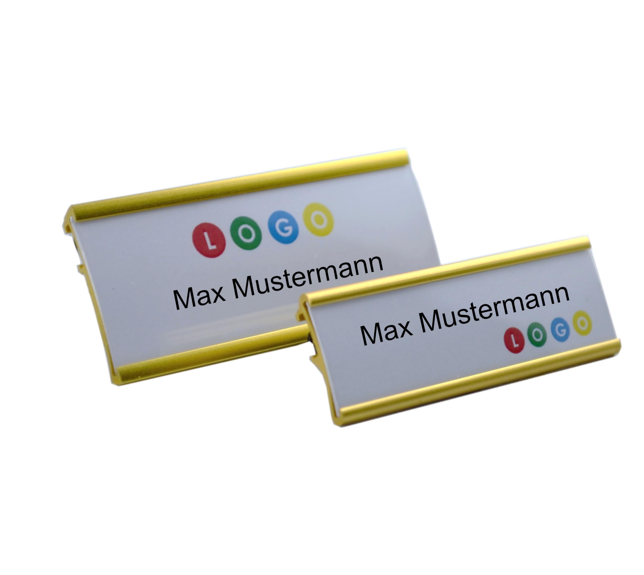Portanomi In Alluminio Dorato - 10 Pezzi, Misure 65x22 Mm E 72x32 Mm | Con Spilla O Clip, Per Abbigliamento E Auto