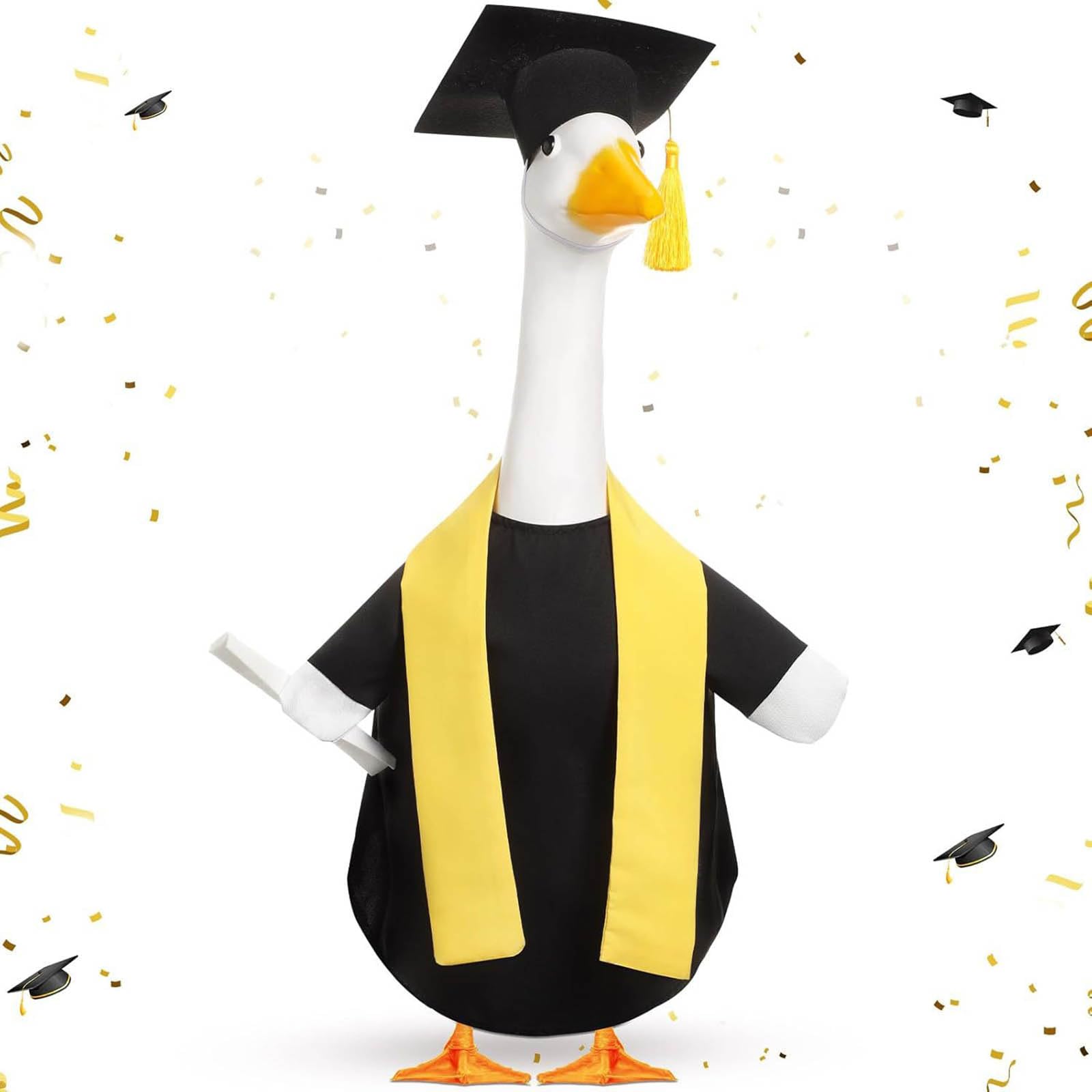 Graduation Porch Goose Outfit Plastic Lawn Goose Clothes with Graduation Cap and Gown Stoles Goose Statue Outdoor Patio Yard Lawn Art Decoration - 2