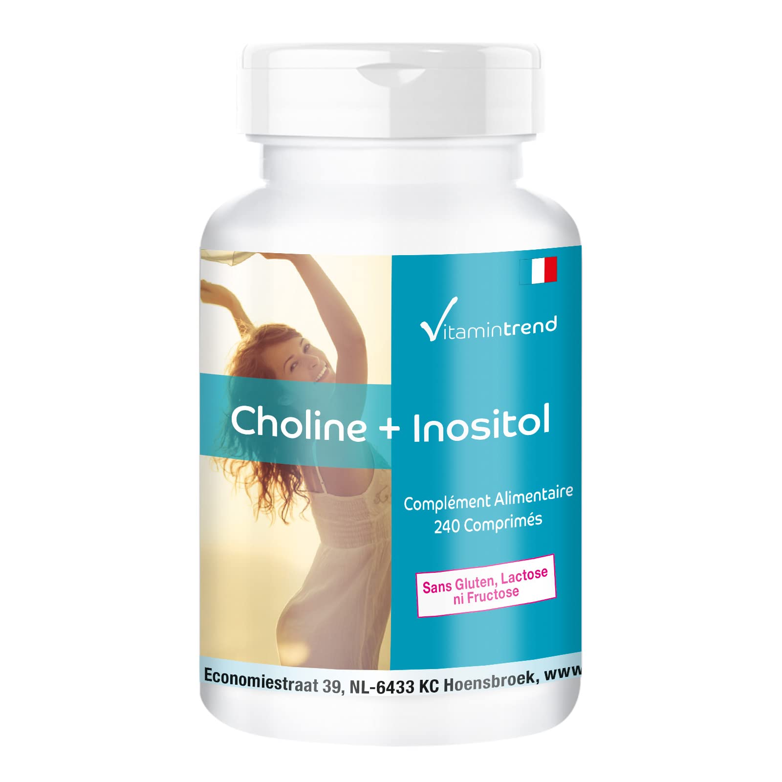 Vitamintrend Choline 100 mg + Inositol 250 mg, 240 comprimés, complément alimentaire végan sans stéarate de magnésium, fabriqué en Allemagne