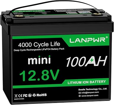12V 100Ah LiFePO4 Battery Bluetooth Lithium Deep Cycle, Mini Size, Built-in 100A BMS, 1280Wh Energy, 15000+ Cycles for RV Solar Off-Grid Marine Trolling Motor, Camping 10-Year Lifespan