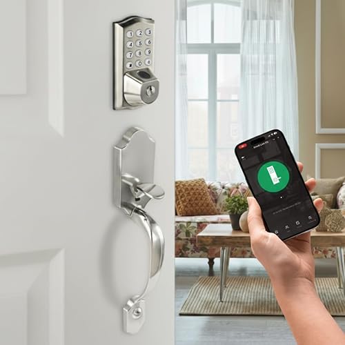 Miniatura 9 de UMIKSMART - Cerradura de puerta con teclado inteligente con asa, control de aplicación Tuya WiFi, huella digital y entrada de código, cerrojo de