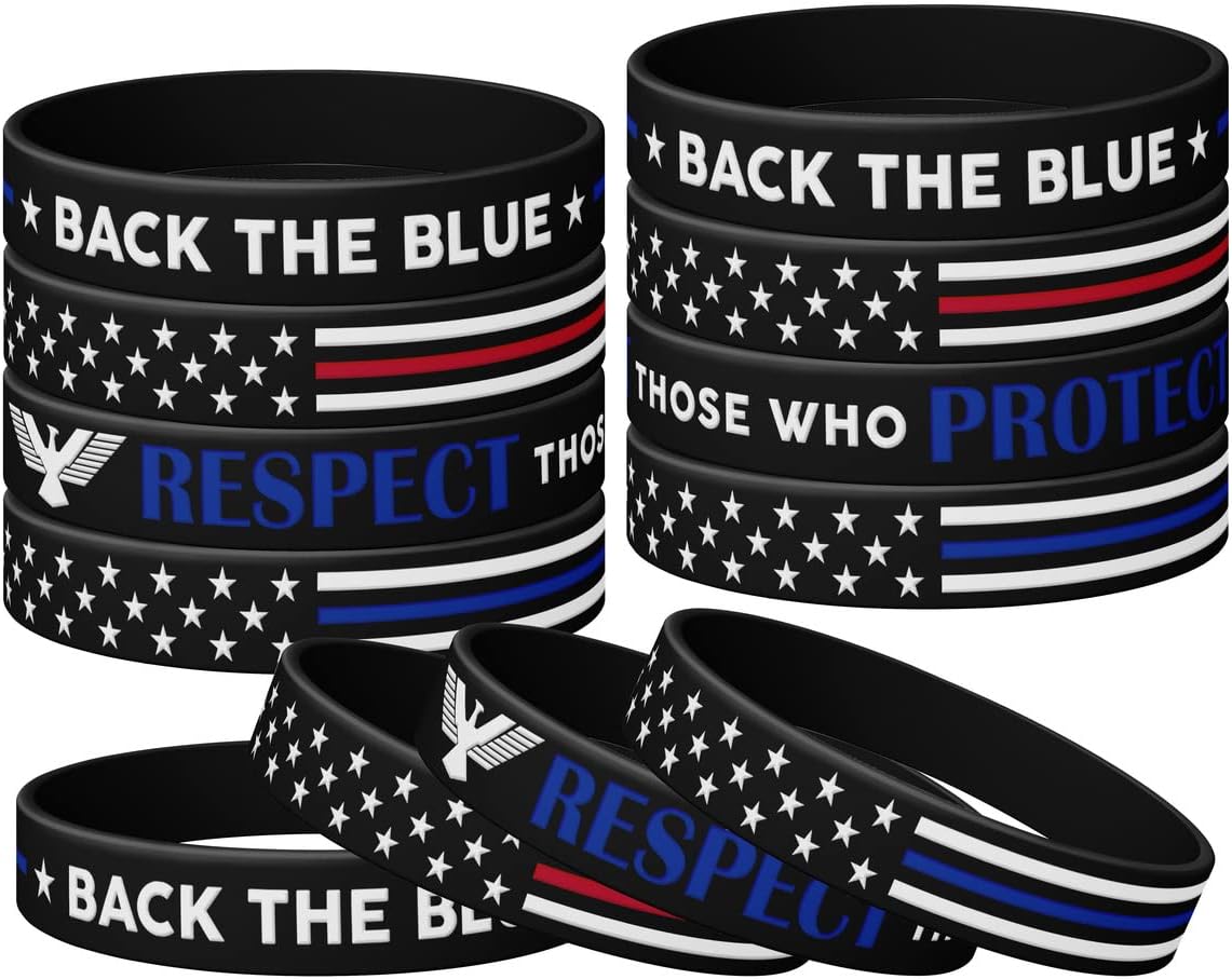 (12pack) The Blue Thin Blue Line Silicone Bracelets Wristbands, Back the Blue