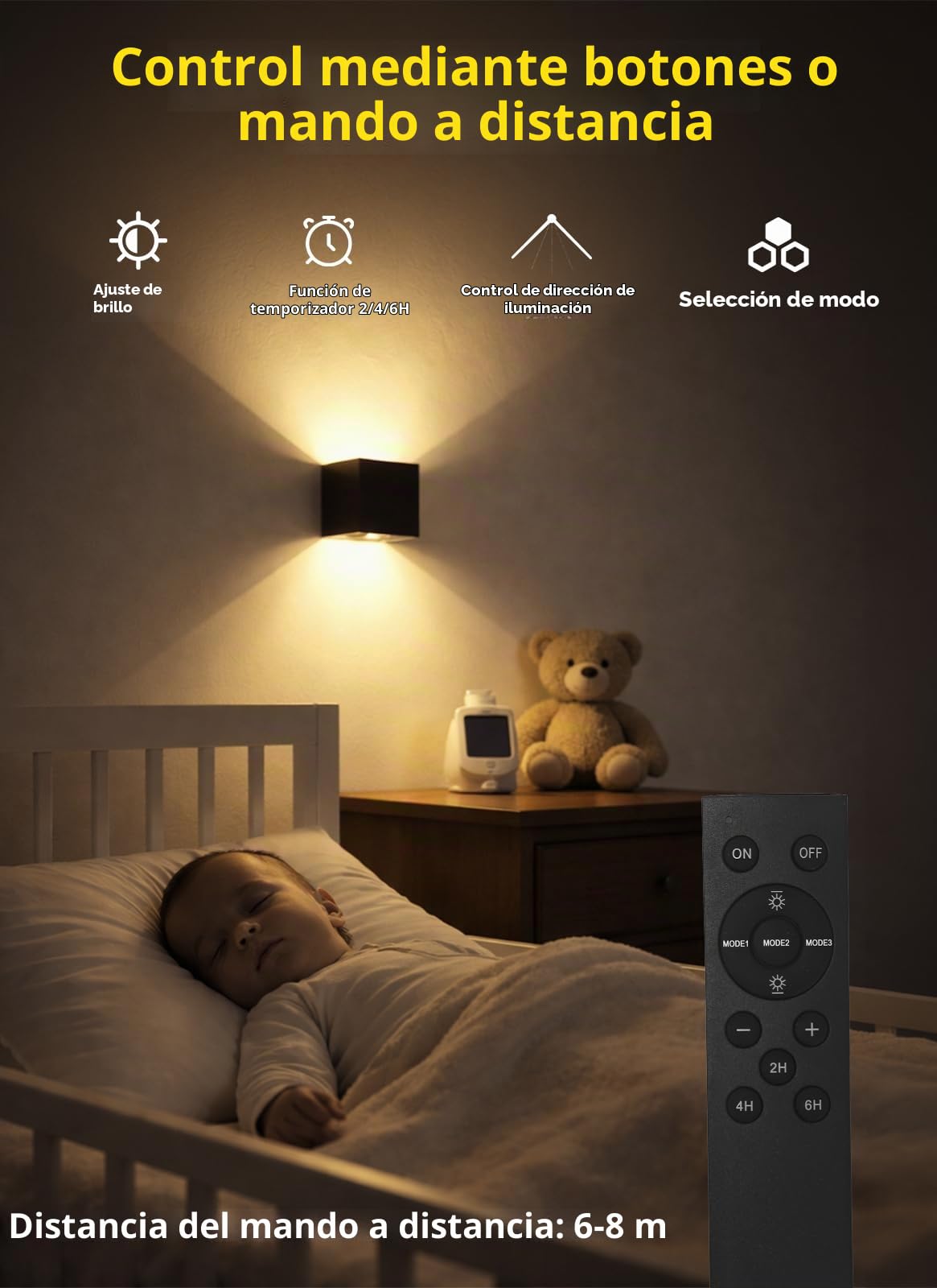 T-SUN 2 Piezas Aplique de Pared con Detector de Movimiento y Mando, 3 Modos Lámpara de Pared Recargable Sin Cable, Aplique de Pared Superior e Inferior con Temporizador para Interior/Exterior