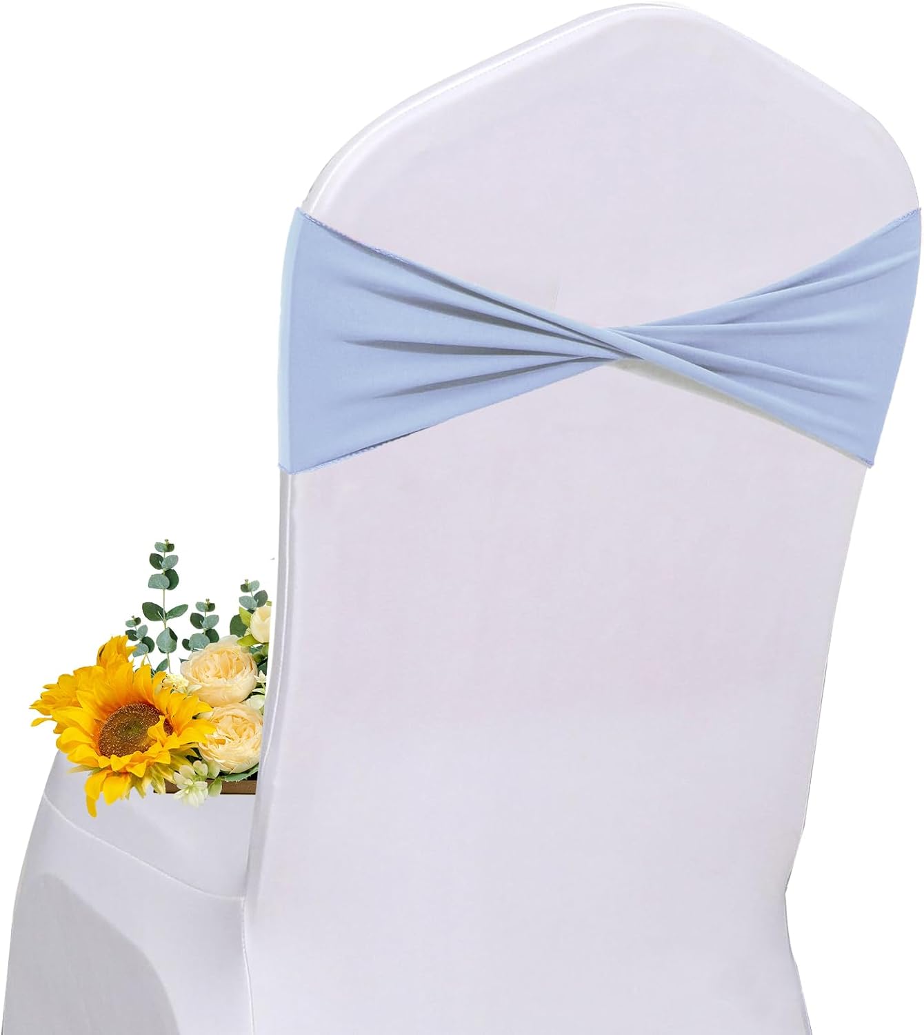 Spandex Sky Blue Chair Sashes Bows 30 Pcs Blue Chair Sashes Elastic Chair Cover Bands Ties Without Buckle for Wedding Birthday Party Ceremoney Events Decoration