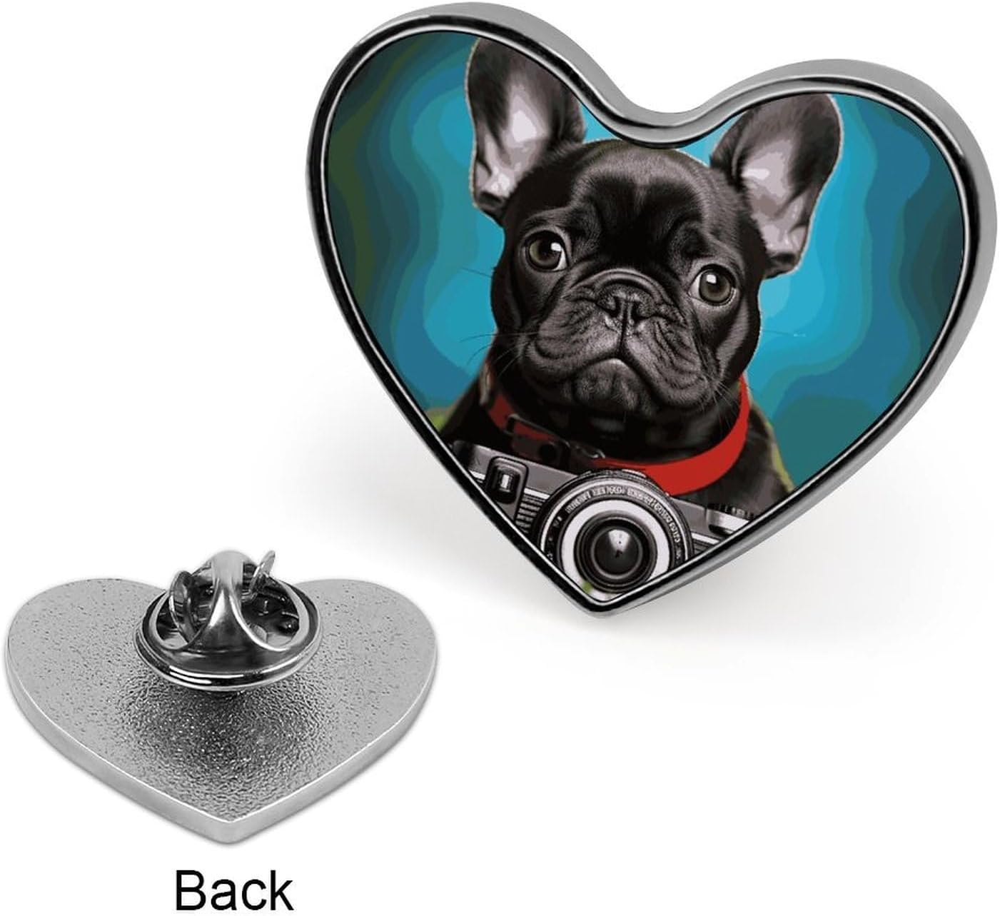 Personalized Button Pins Metal Round Badge Aesthetic for Clothes Hats Backpacks, Small Heart Lapel Badges Photo Pin Buttons French Bulldog Puppy with Camera Badges for Decorations Gifts image 3
