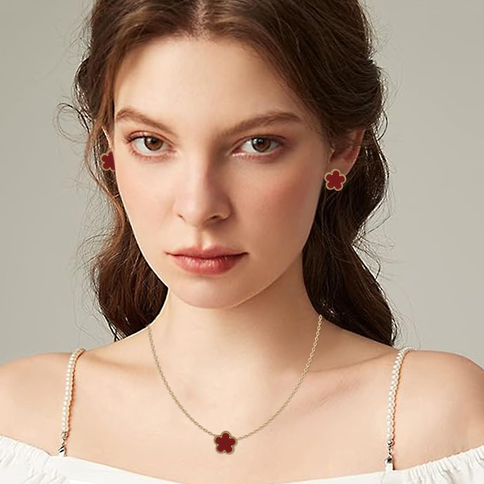 3 PCS Conjunto de Joyas para Mujer con Trébol de Cuatro Hojas, 18K Oro Plateado Acero Inoxidable Trébol de Cuatro Colgante Collar Pendientes Pulsera ,Collar de la Suerte Antialérgica para Mujer Niña