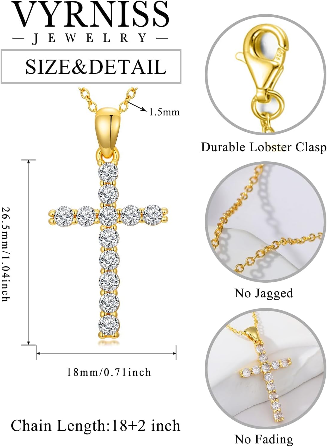 18K Gold Cross Necklace for Women Minimalist Cross Pendant Christian Jewelry Religious Gift(with Gift Box) - Image 2