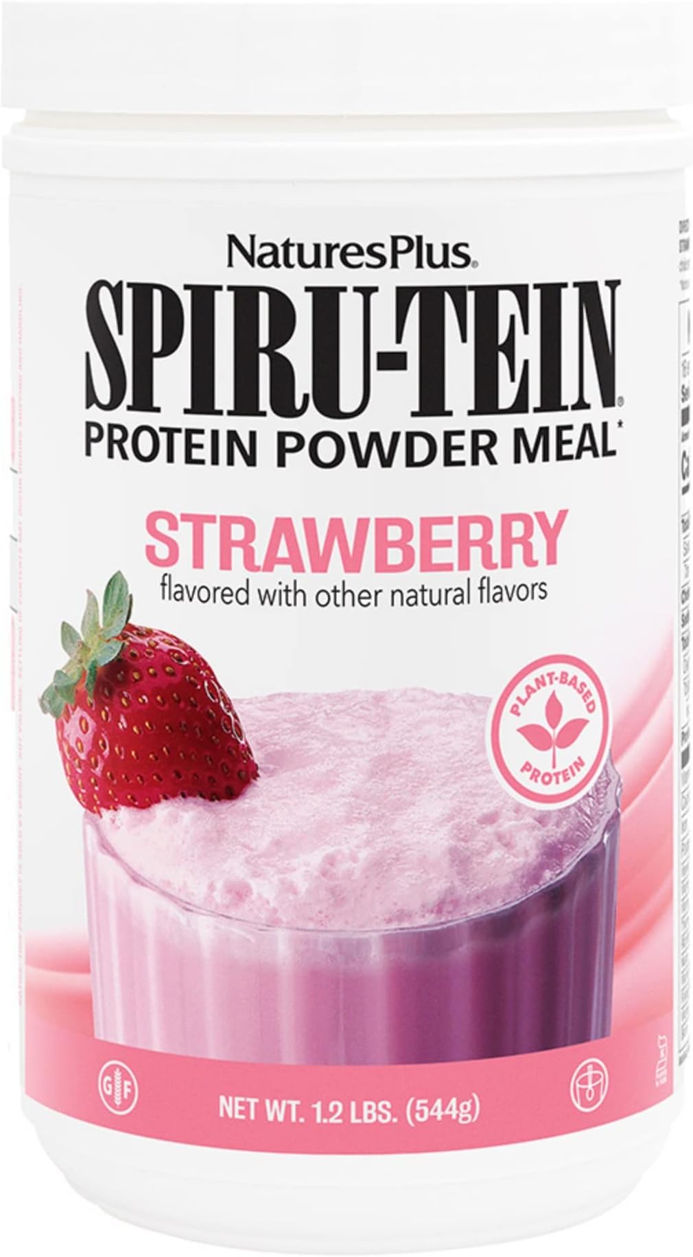 NaturesPlus SPIRU-TEIN, Strawberry - 1.2 lb - Plant-Based Protein Shake - Non-GMO, Vegetarian, Gluten Free - 16 Servings