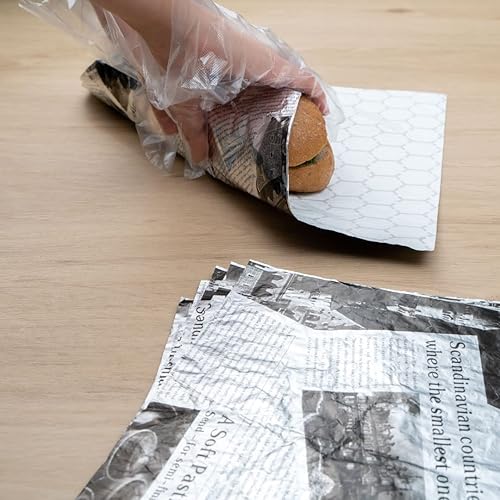 Miniatura 9 de Restaurantware Foil Lux - Envolturas para sándwich de 12 x 12 pulgadas, 500 revestimientos aislados para cestas de alimentos, papel de periódico