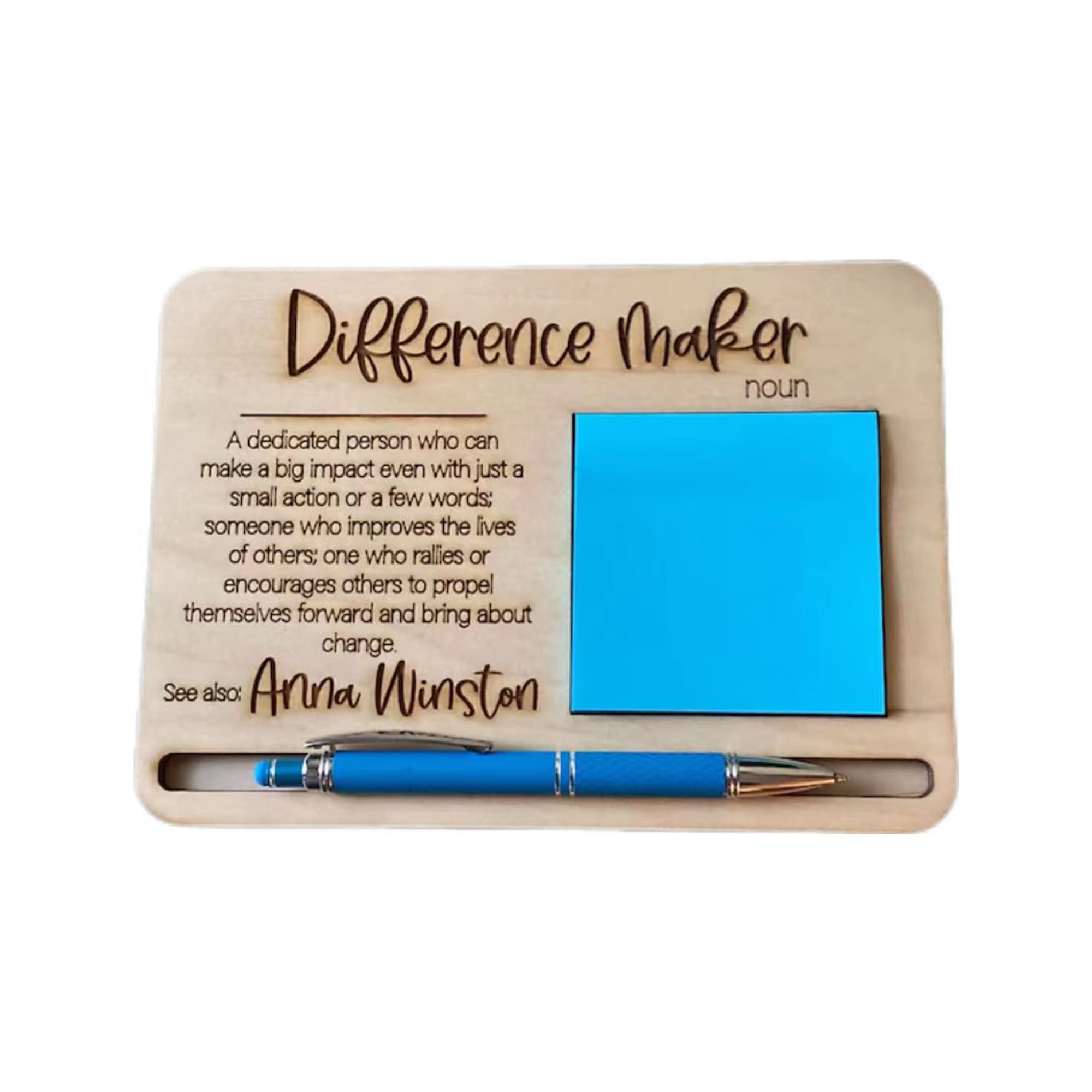 Engraved Customized Sticky Note Holder with Name, DJAFS Personalized Wooden Difference Maker Gifts for Women, Notepad Pen Holder, Decor Desk Organizer, Office 10th Anniversary Gift, Christmas Gifts