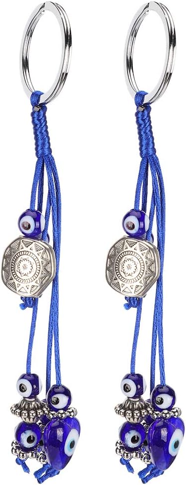 CikonielfCikonielf 2Pcs Blue Evil Eye Keychain Lucky Key Ring Turkish Amulet Charm Pendant Blessing Gift for Purse Handbag Bag Decoration