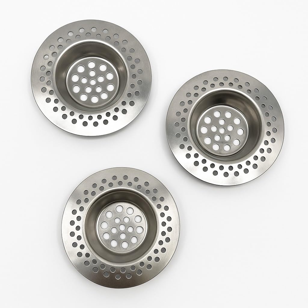 Stainless Steel Sink Strainer 3 Pack – Rust-Resistant Kitchen Drain Protectors for Stopper and Filter, Prevents Clogs and Food Waste, Fits Most Kitchen and Bathroom Sinks (7.2 cm)