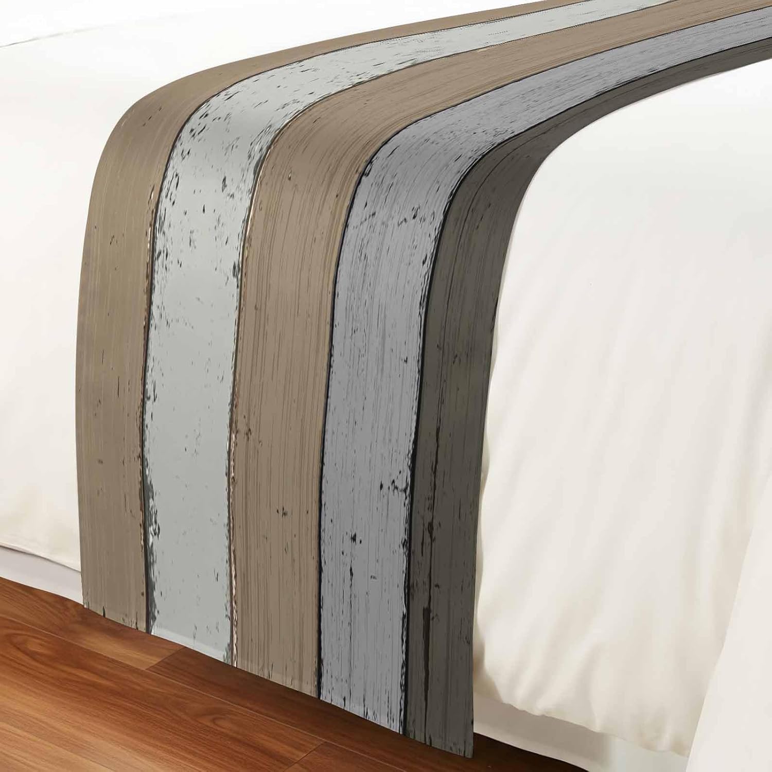 Queen Bed Runner Farmhouse Gradient Gray Wood Grain Bedding Runner Scarves Decorative Bed Scarf,Vintage Country Style Soft Bed Runners for Bedroom Hotel Wedding 94x20in