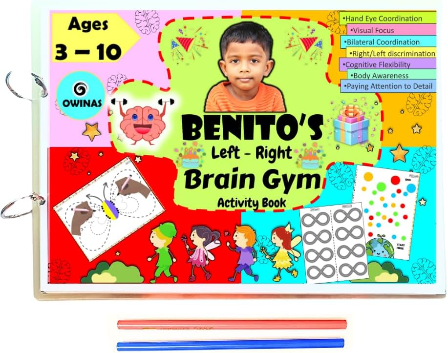 Customized Left Right Brain Gym Activity Book-Wipe and Clean Book ,Brain Boosting Activity,this activity book focuses on tracing exercises to enhance various cognitive skills