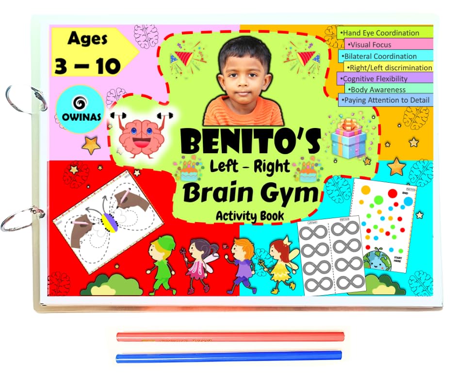 Customized Left Right Brain Gym Activity Book-Wipe and Clean Book ,Brain Boosting Activity,this activity book focuses on tracing exercises to enhance various cognitive skills