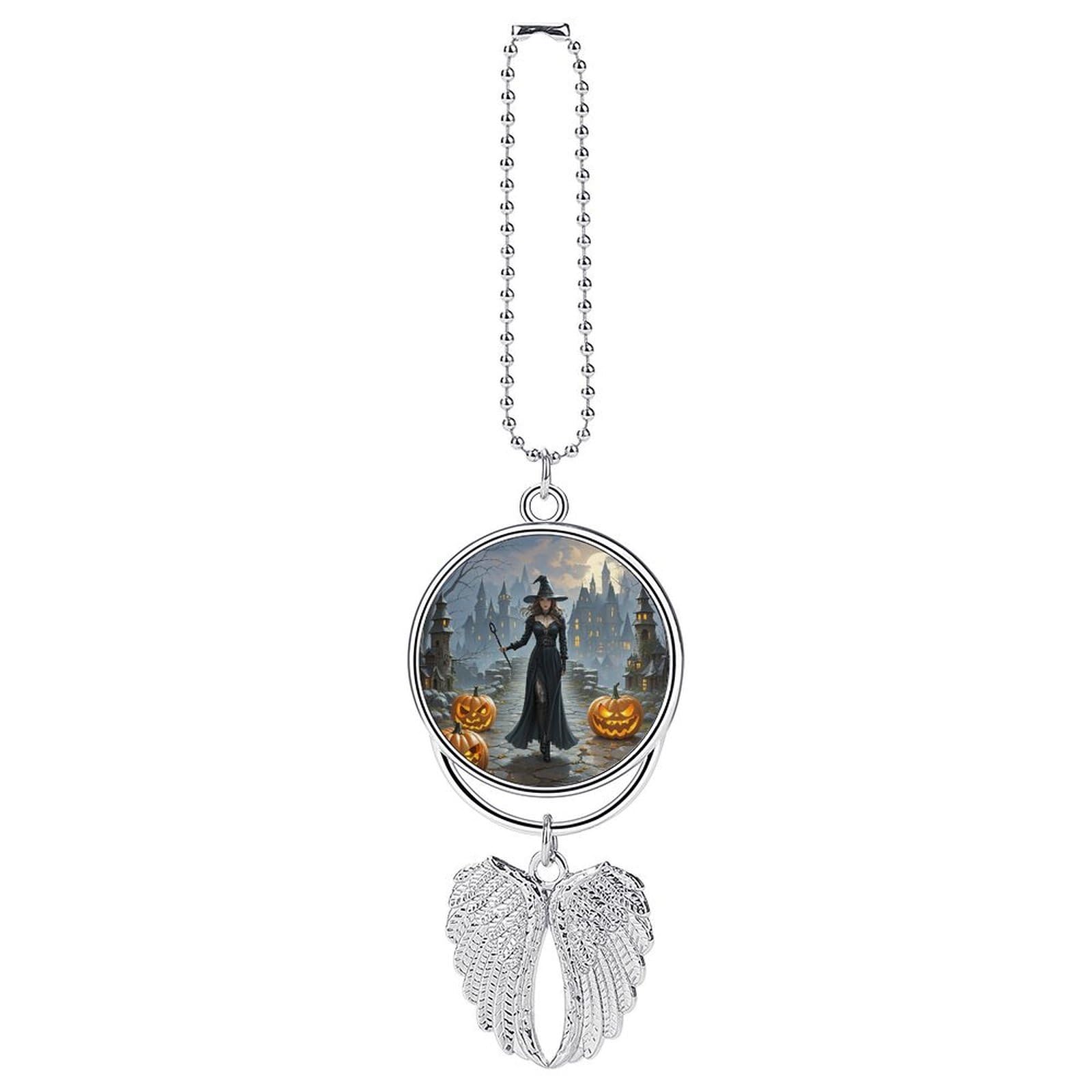 Witches Car Hanging Ornament, Car Charms for Rear View Mirror for Women Men, Boho Handmade Angel Wings Pendant Auto Ornament, Rearview Mirror Hanging Accessories-Silver