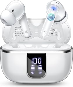 💎 75% MEGA DEAL! Wireless Earbuds, Bluetooth 5.4 Headphones with 4 Noise Cancelling Mic, 46H In-Ear Buds with 3D Bass Stereo Sound, Small Ears, LED Display, Calls Sports Workout, IPX7 Earphones for Android iOS. White