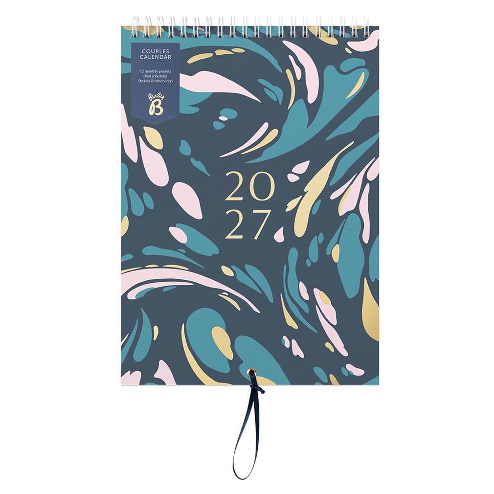 Busy B 2027 Couples Wall Calendar - Charcoal Marble - Slim Dual Schedule