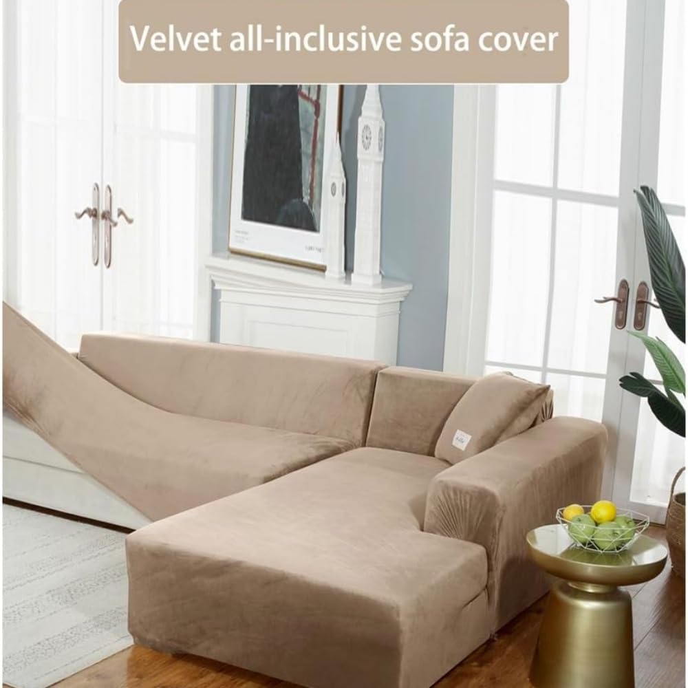 Sofa überzug ecksofa aus samt, Sofabezug l Form für Wohnzimmer, maschinenwaschbar, Sofaschoner rutschfest, weicher und bequemer Stoff, staubdicht (Turquoise Blue,3-Seats 190-230cm 1pc)