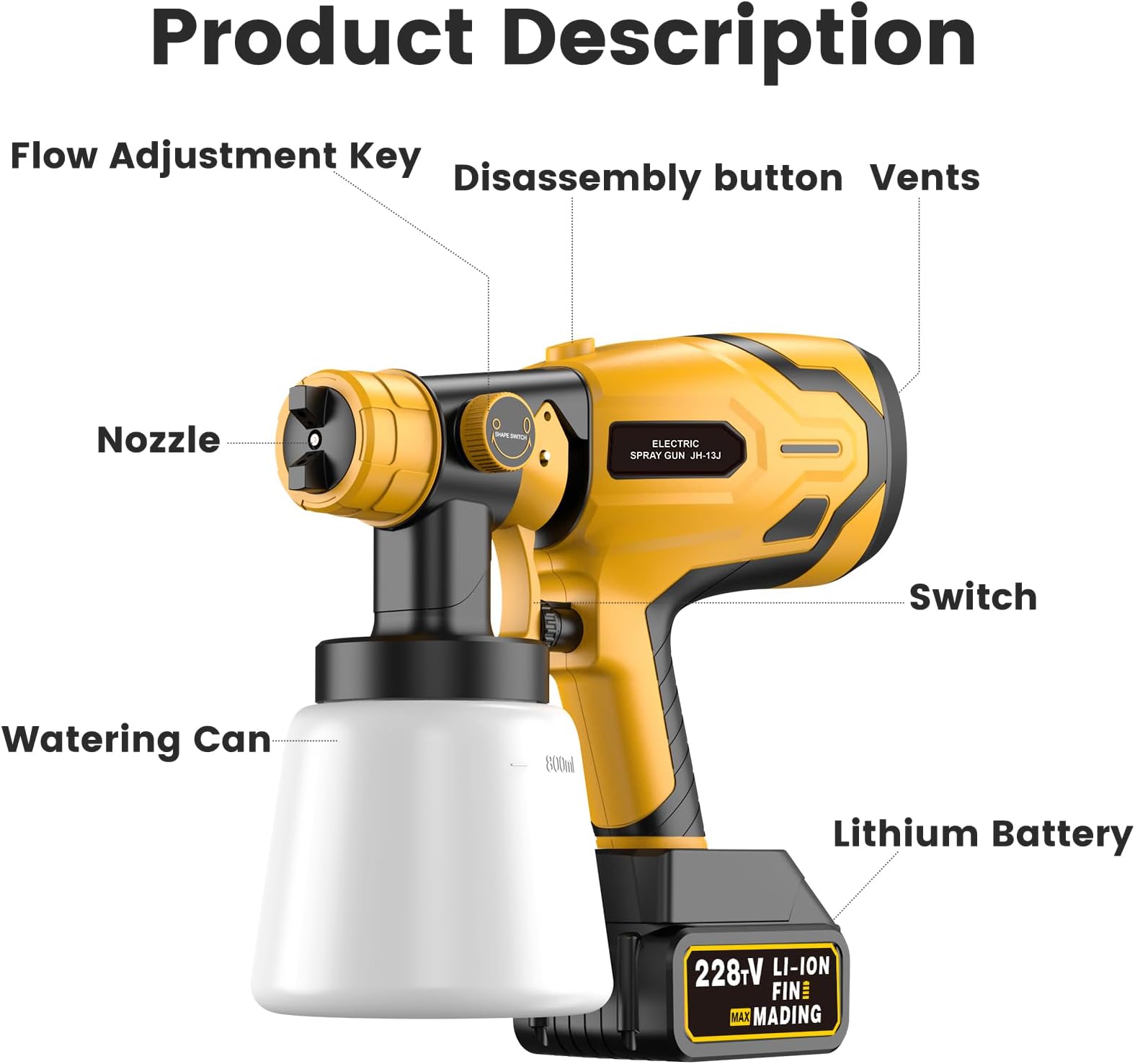 Jetale Cordless Paint Sprayer for 21V Max Battery Brushless Paint Gun, Electric Paint Sprayer for Furniture and House Painting, Paint Sprayers for Home Interior, Fence, Cabinets (Yellow)