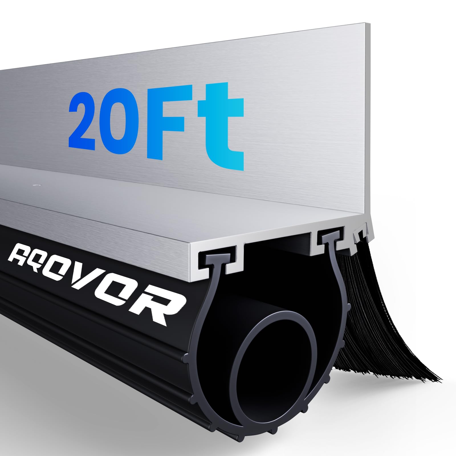 Universal Garage Door Seal Kit More Options (10, 16.5, 20 ft.), U + O Heavy Duty Garage Door Seal Bottom, Rubber Weatherproof Seal & Brush, Durable Aluminum Track Retainer Kit (20 Feet)