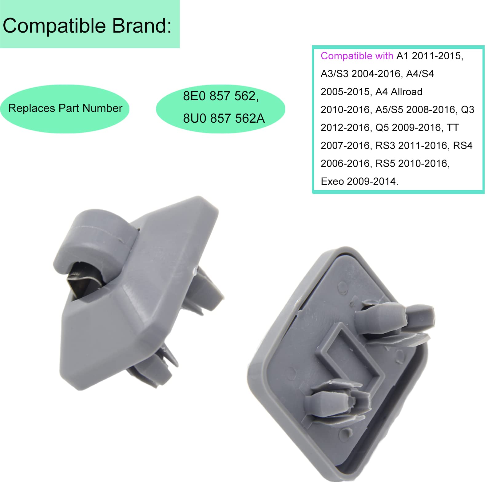 Lot De 2 Crochets Pare-Soleil Voiture Compatible Audi A1 A3 A4 A5 Q3 Q5 - Gris (8E0 857 562)